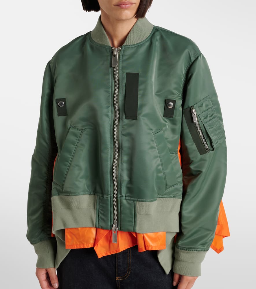 Sacai Layered Twill Bomber Jacket In Green