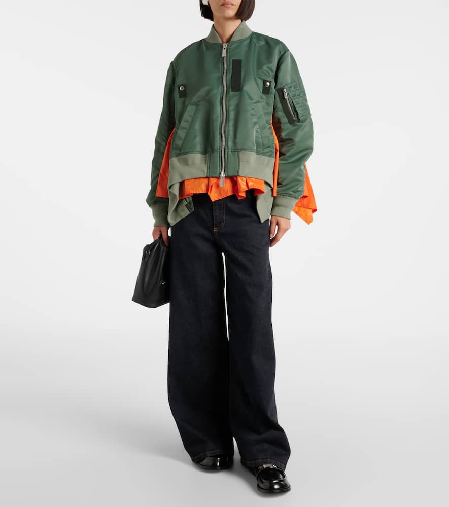 Sacai Layered Twill Bomber Jacket In Green