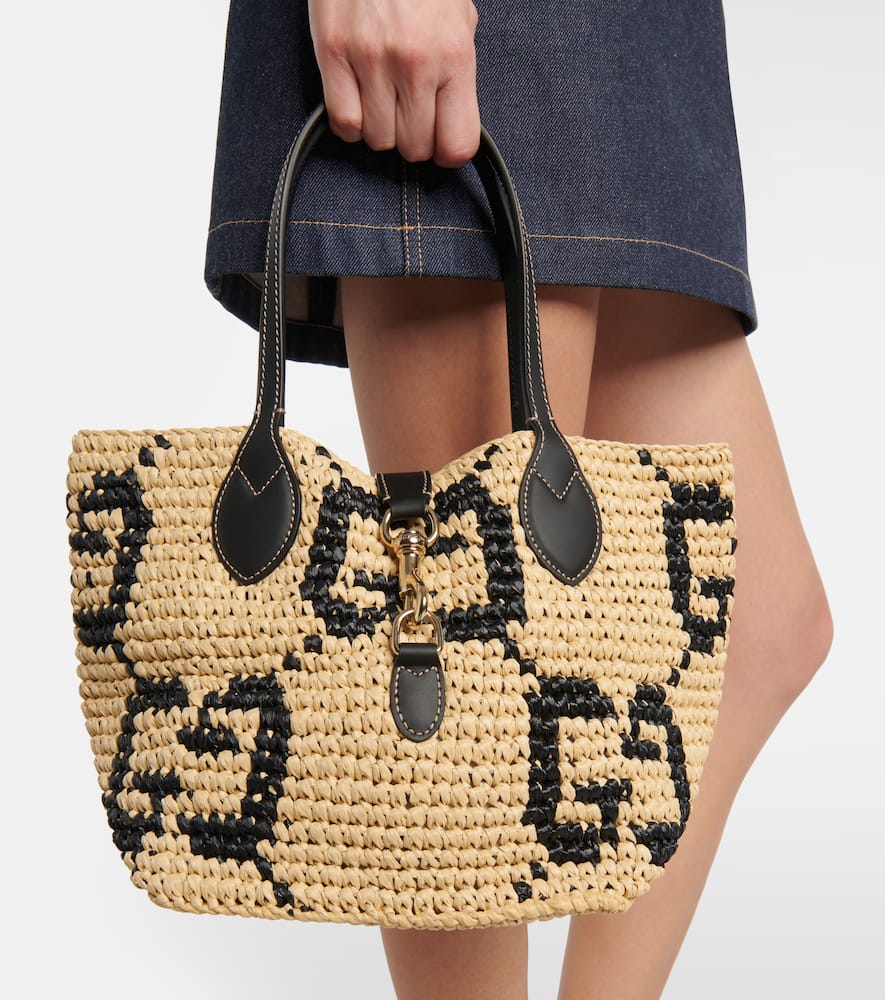 Gucci Summer Medium Leather-trimmed Basket Bag In Beige