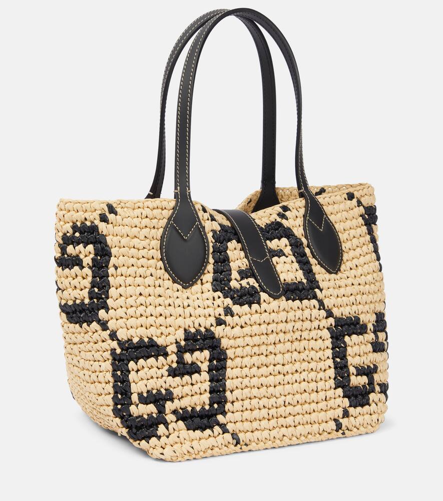 Gucci Summer Medium Leather-trimmed Basket Bag In Beige