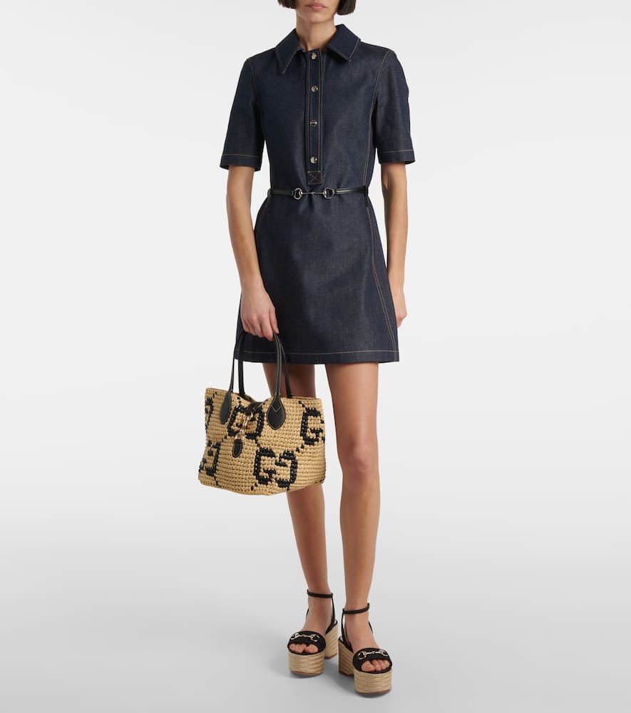 Gucci Summer Medium Leather-trimmed Basket Bag In Beige