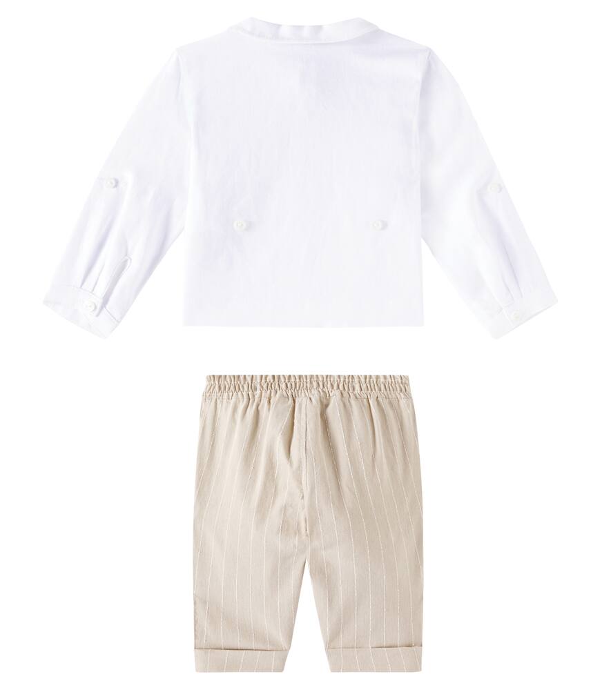 Monnalisa Baby Cotton And Linen Top And Pants Set In White