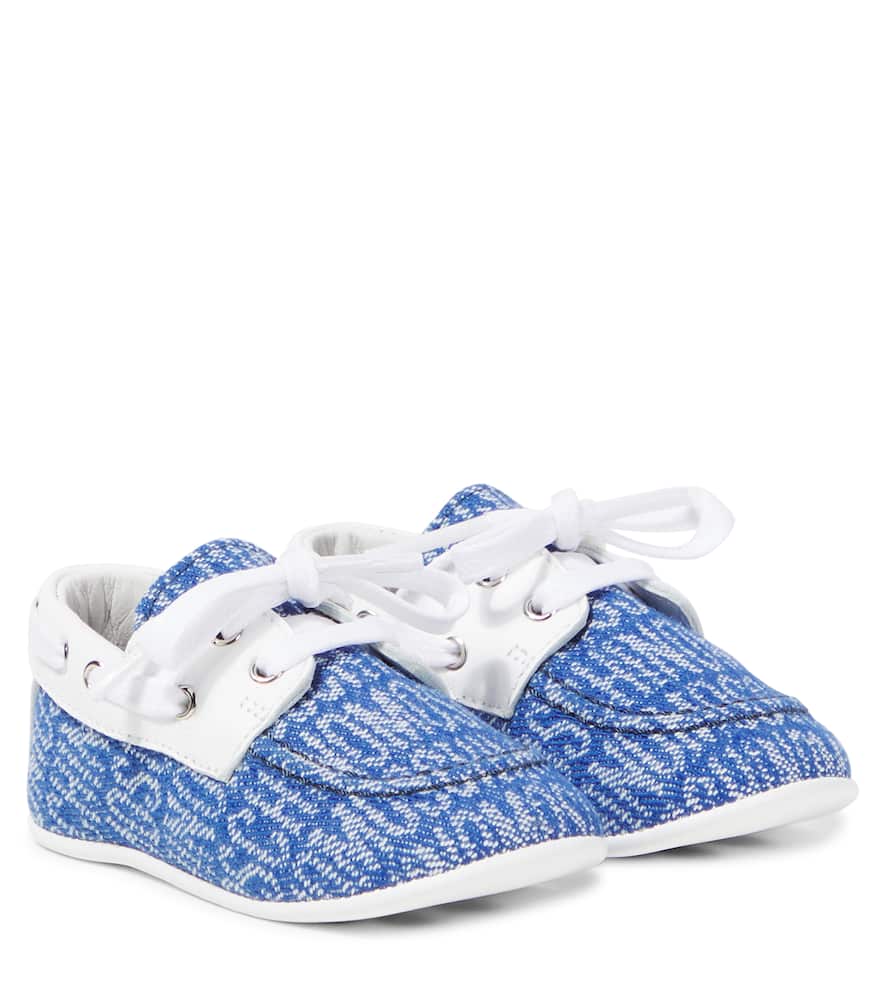 MOSCHINO BABY LOGO LEATHER-TRIMMED BOAT SHOES