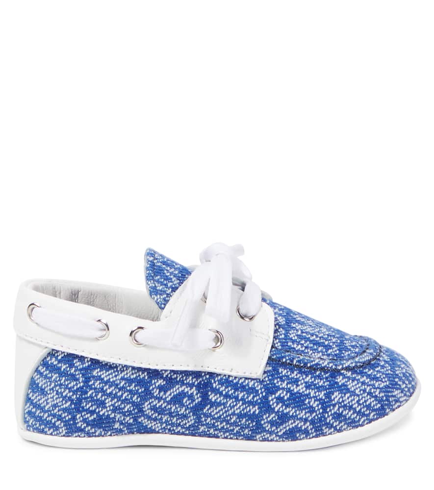 MOSCHINO BABY LOGO LEATHER-TRIMMED BOAT SHOES