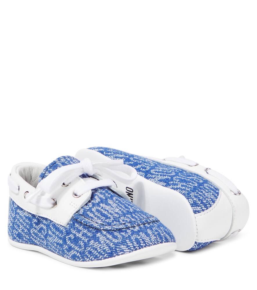 MOSCHINO BABY LOGO LEATHER-TRIMMED BOAT SHOES