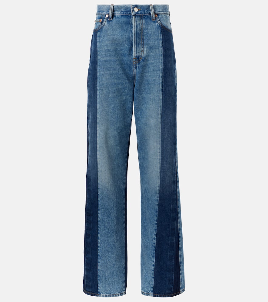 Paneled low-rise wide-leg jeans