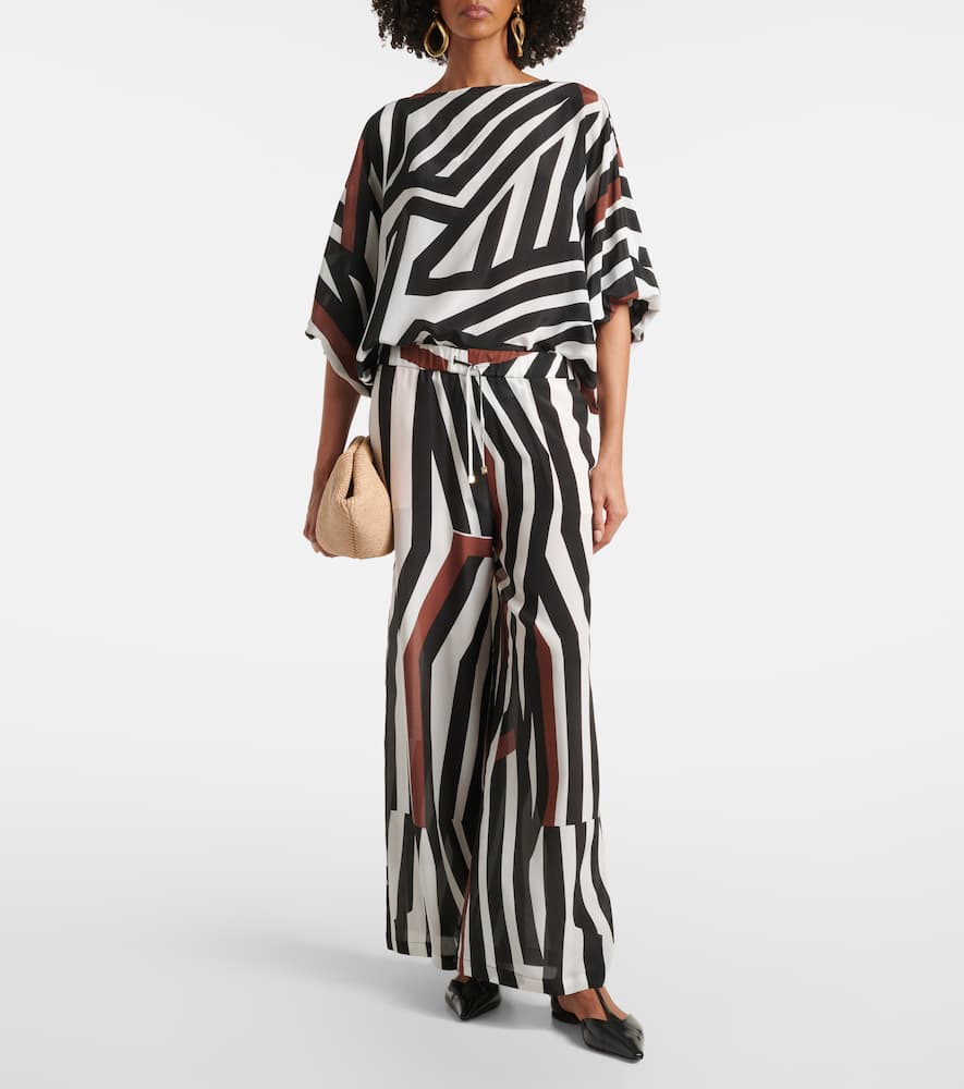 Max Mara Tropea Striped Silk Crepe De Chine Wide-leg Pants In Multicoloured
