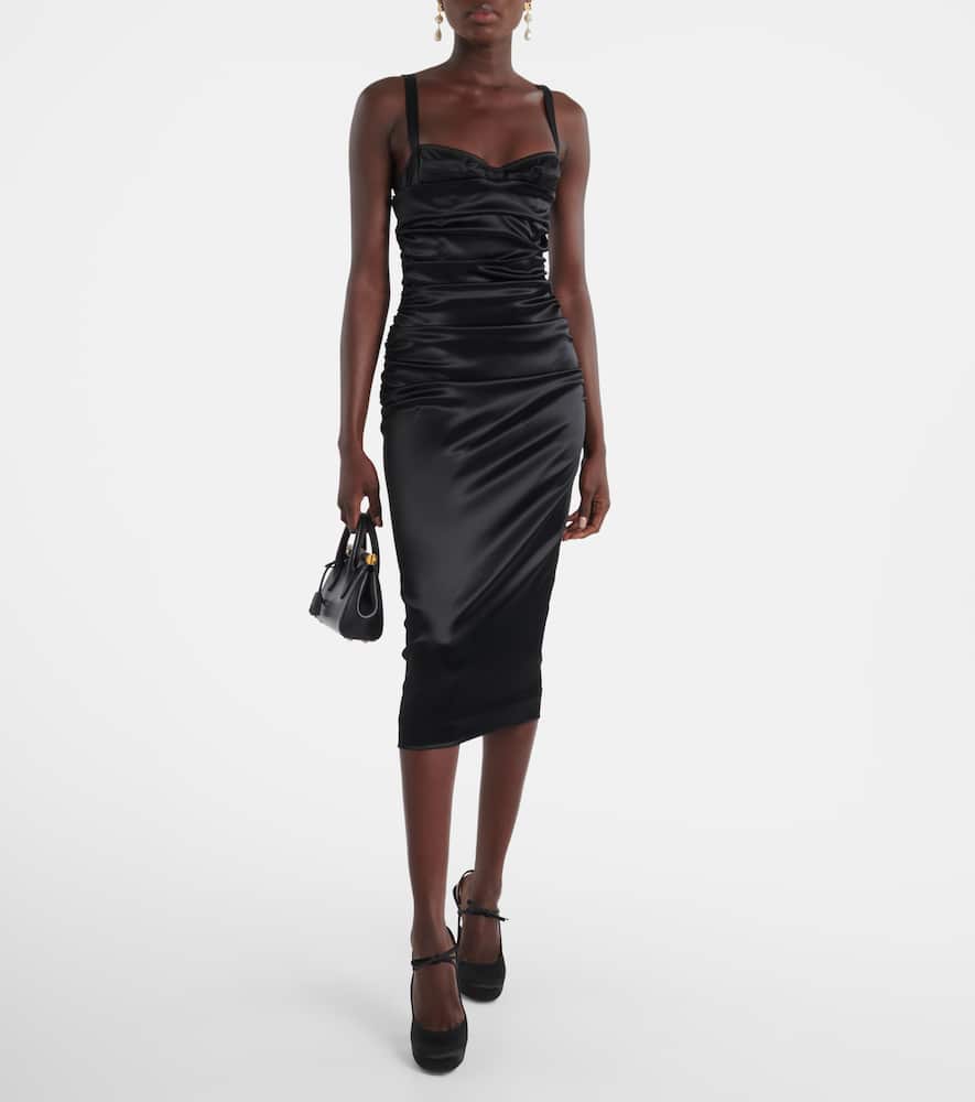 Dolce & Gabbana Ruched Satin Bustier Dress In Black