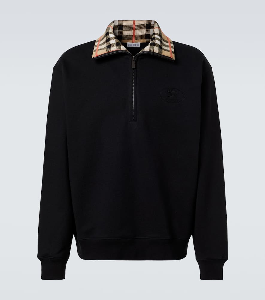 Burberry Mens Black Logo-embroidered Funnel-neck Cotton Sweatshirt In Black