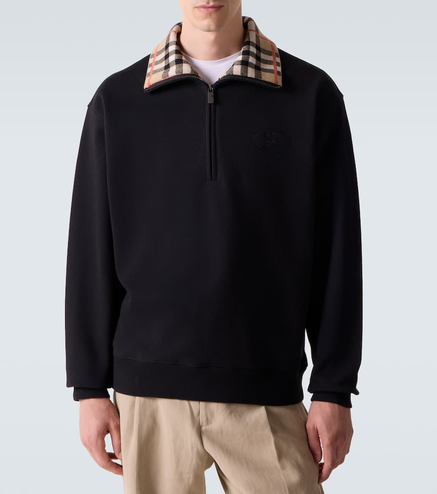 Burberry Mens Black Logo-embroidered Funnel-neck Cotton Sweatshirt In Black