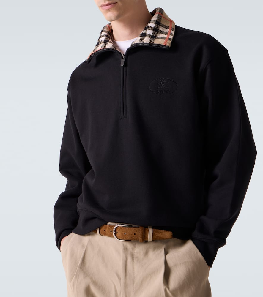 Burberry Mens Black Logo-embroidered Funnel-neck Cotton Sweatshirt In Black