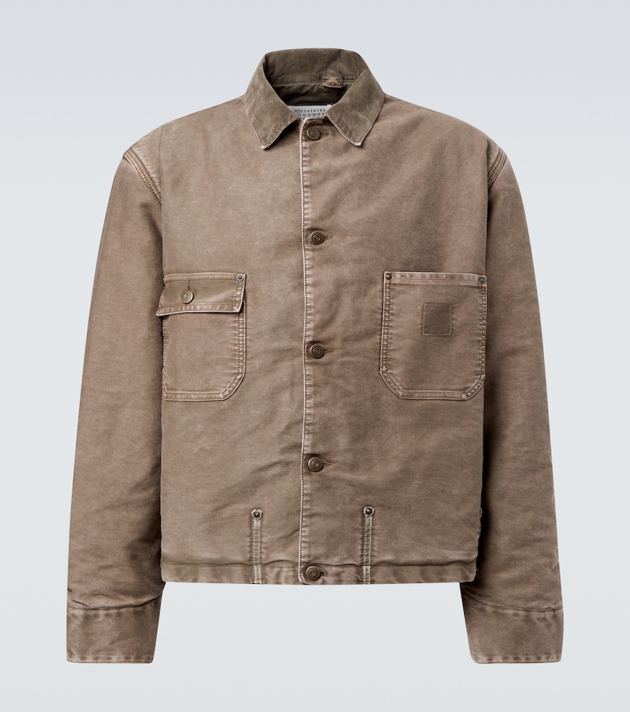 Maison Margiela Corduroy Trimmed Distressed Denim Jacket