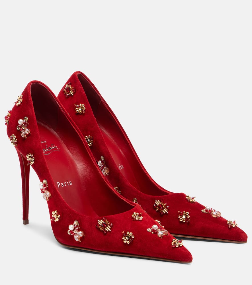 Christian Louboutin Mix Kate 100 Embellished Suede Pumps In Red