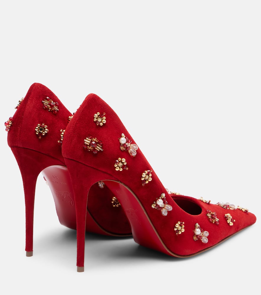 Christian Louboutin Mix Kate 100 Embellished Suede Pumps In Red