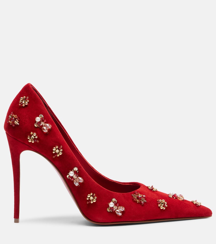 Christian Louboutin Mix Kate 100 Embellished Suede Pumps In Red