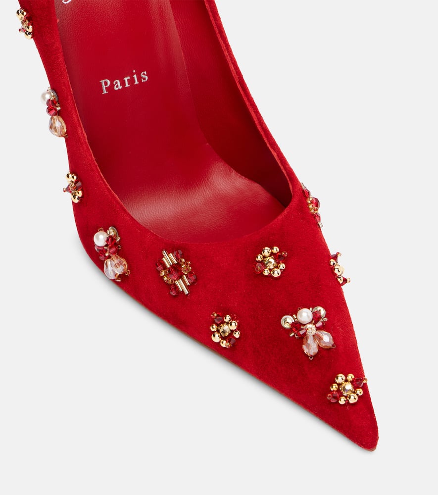 Christian Louboutin Mix Kate 100 Embellished Suede Pumps In Red