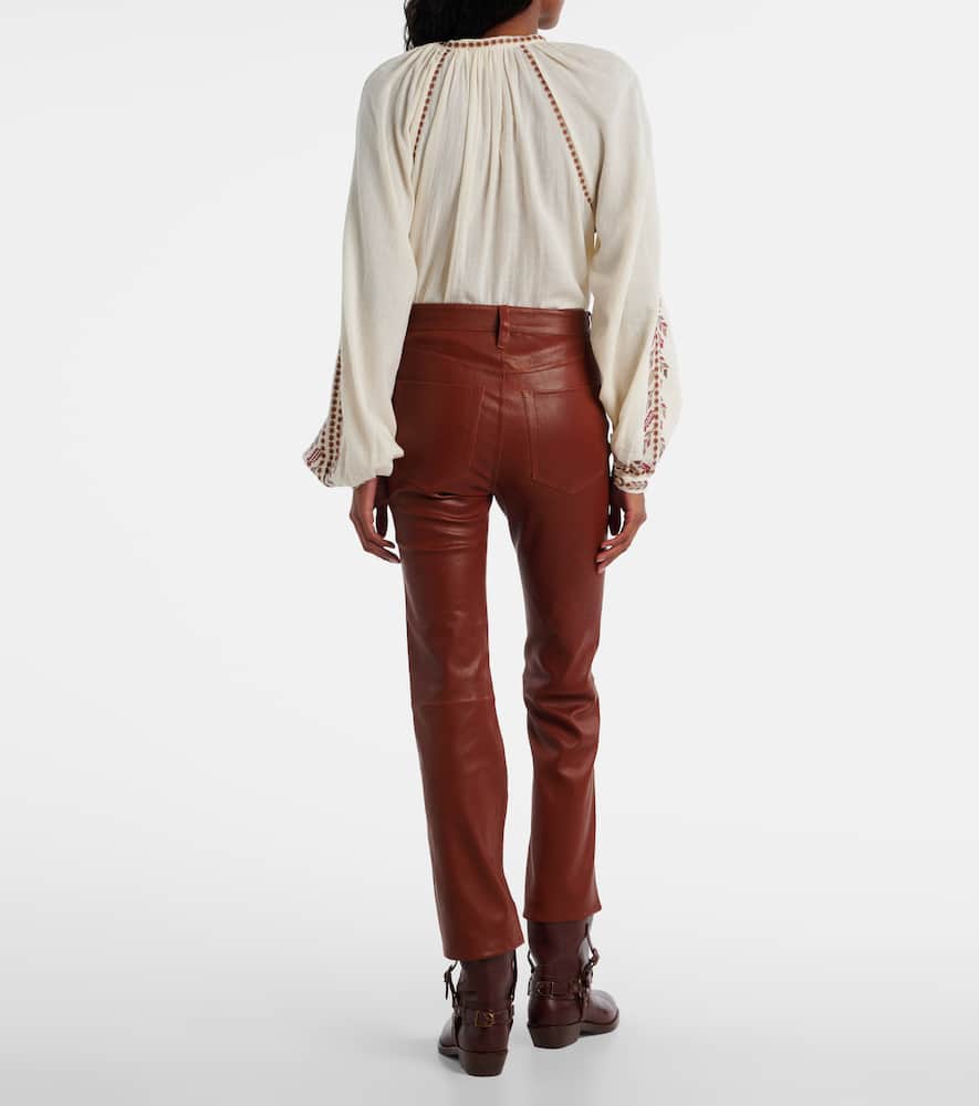 Frame Reboot Crop Leather Bootcut Pants In Brown
