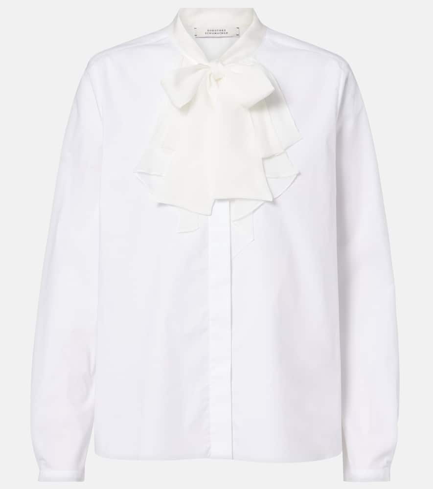 Dorothee Schumacher Pure Power Bow-detail Cotton-blend Poplin Shirt In White