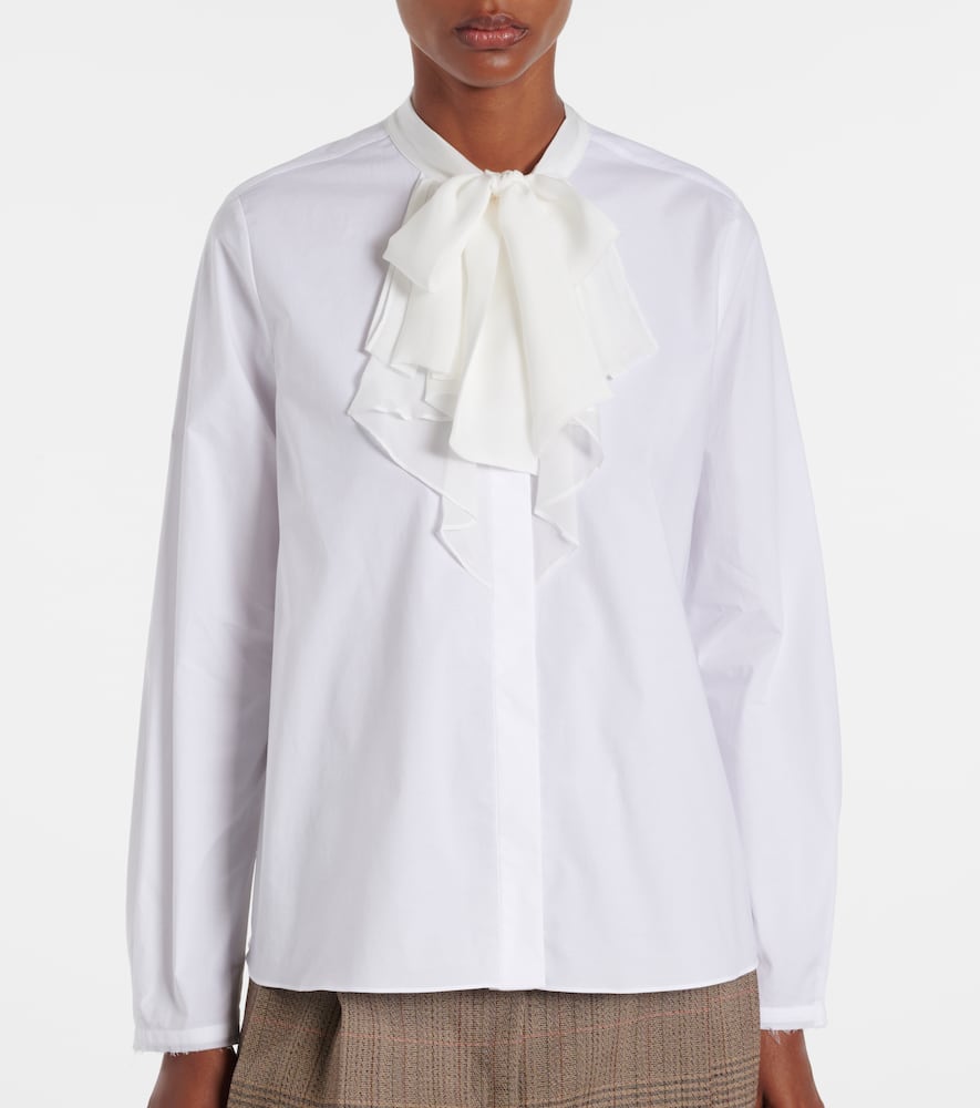 Dorothee Schumacher Pure Power Bow-detail Cotton-blend Poplin Shirt In White