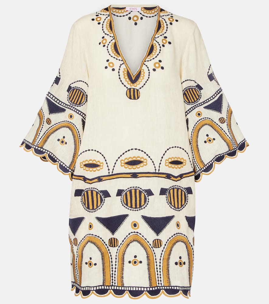 Eres Medaillon Embroidered Linen-gauze Mini Dress In Neutral