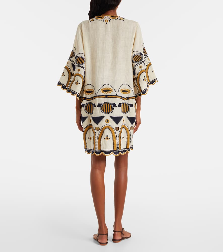 Eres Medaillon Embroidered Linen-gauze Mini Dress In Neutral