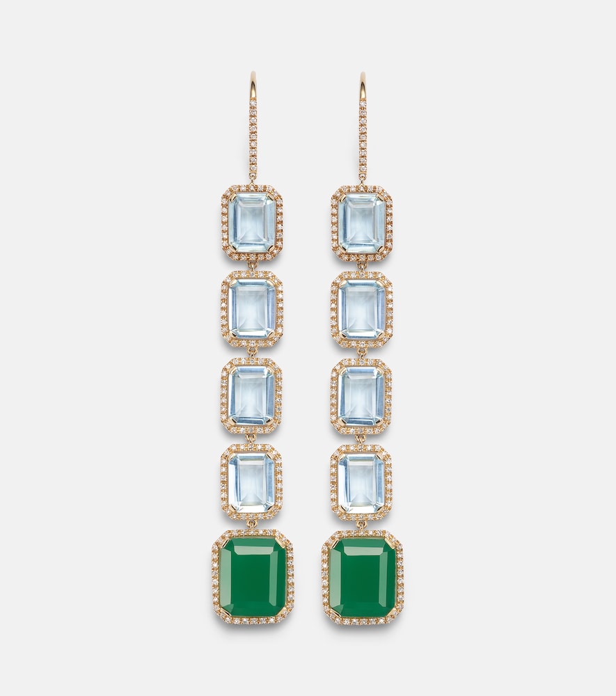 Shay Jewelry Tier Portrait 18kt gold drop earrings with topaz, agate, and diamonds