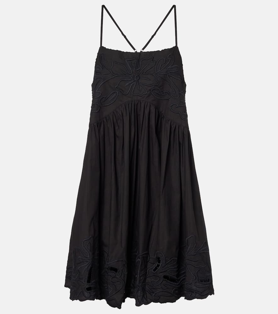 Juliet Dunn Embroidered Cotton Poplin Minidress In Black