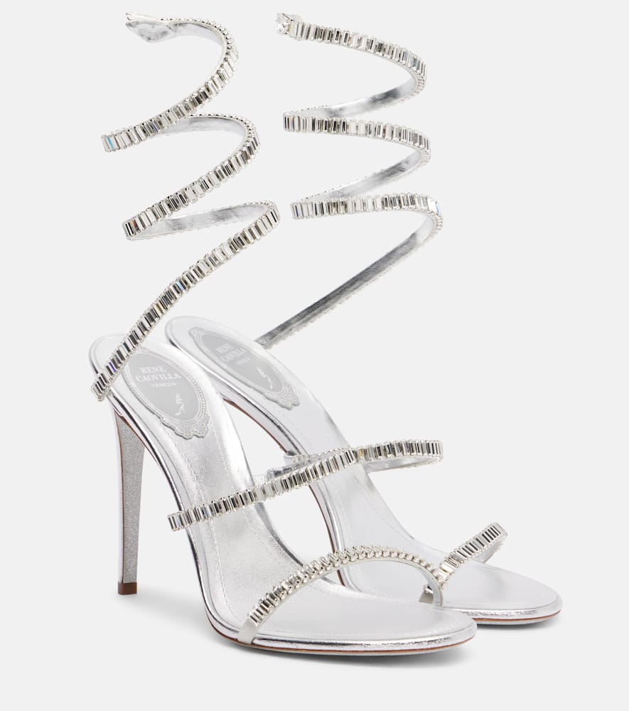 René Caovilla Cleo Spark Embellished Leather Sandals In Silver