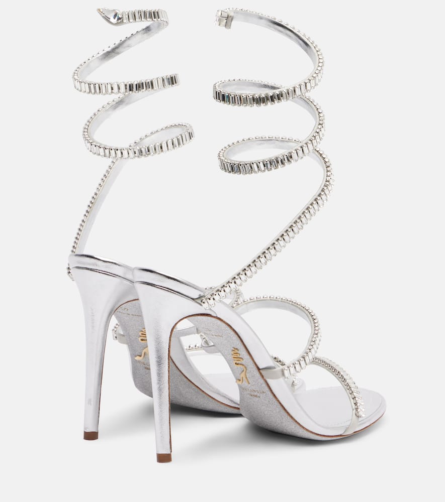 René Caovilla Cleo Spark Embellished Leather Sandals In Silver