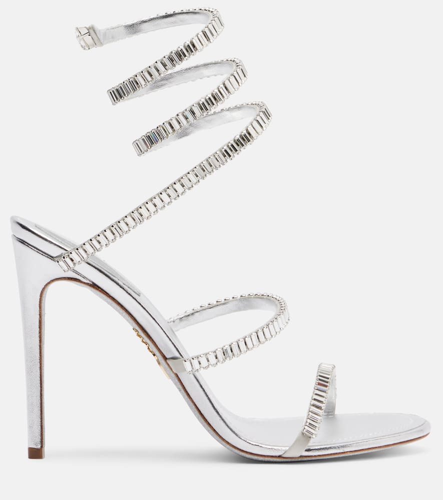 René Caovilla Cleo Spark Embellished Leather Sandals In Silver