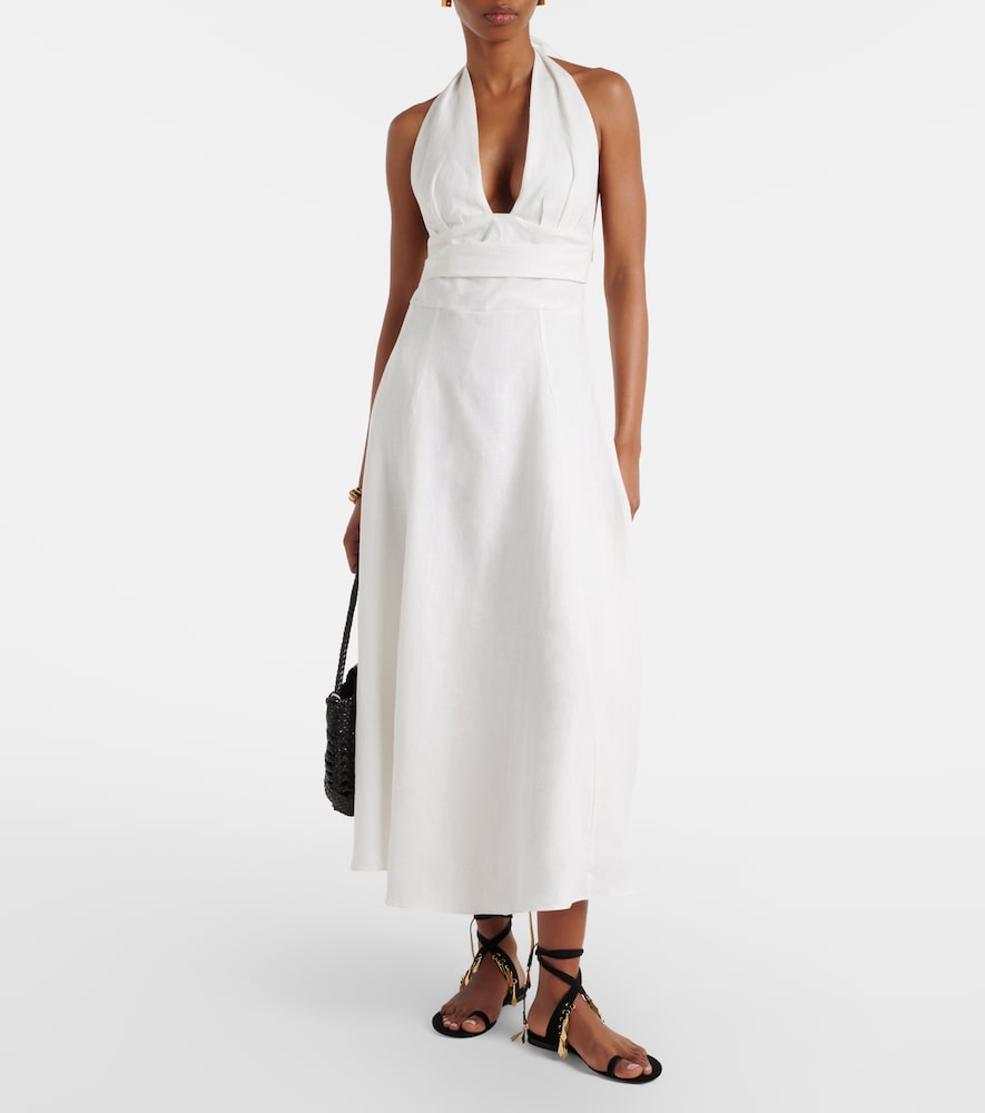Faithfull Bianca halterneck linen midi dress