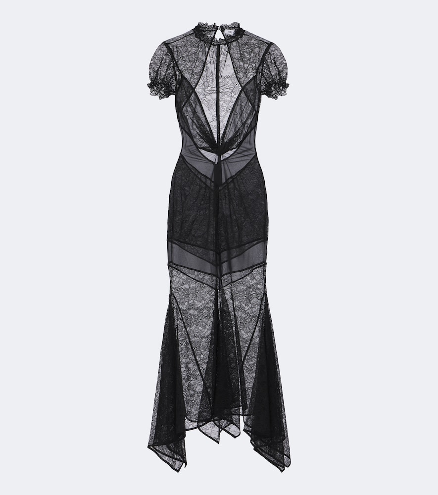 The Attico Women's Black Semi-Sheer Asymmetric Lace Midi Dress UK Size 12 - Mytheresa