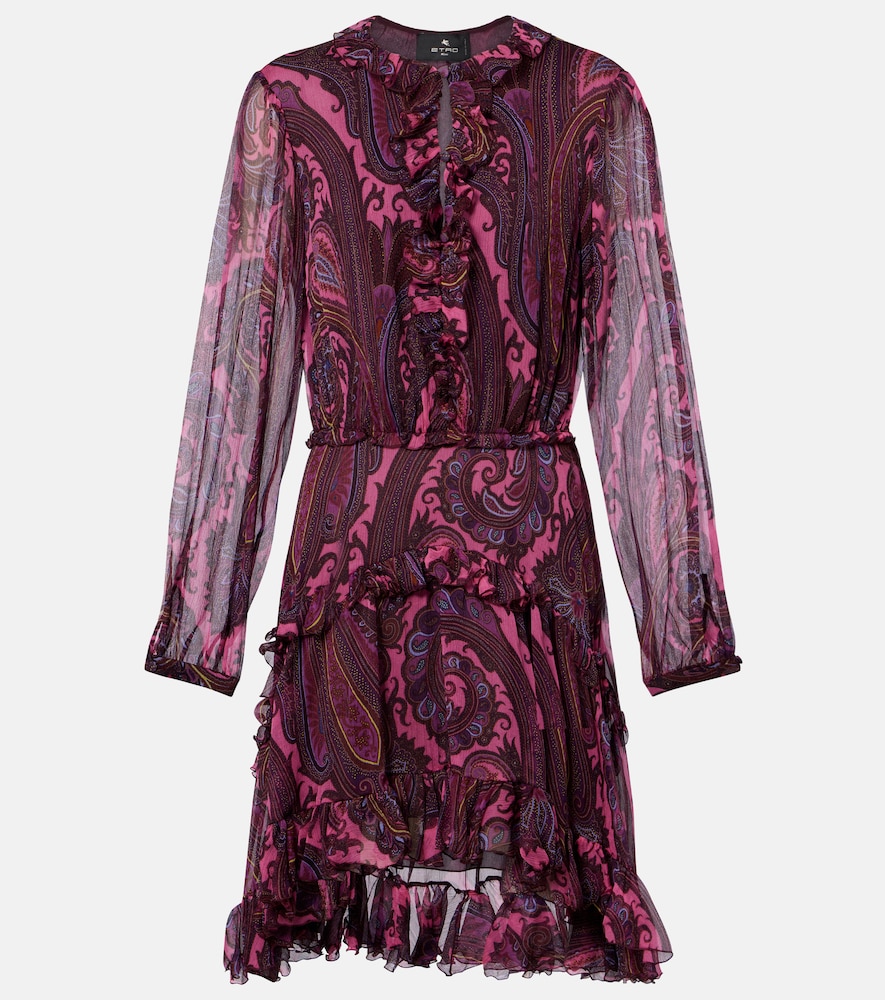 Etro Women's Purple Paisley Ruffled Silk Minidress UK Size 18 - Mytheresa