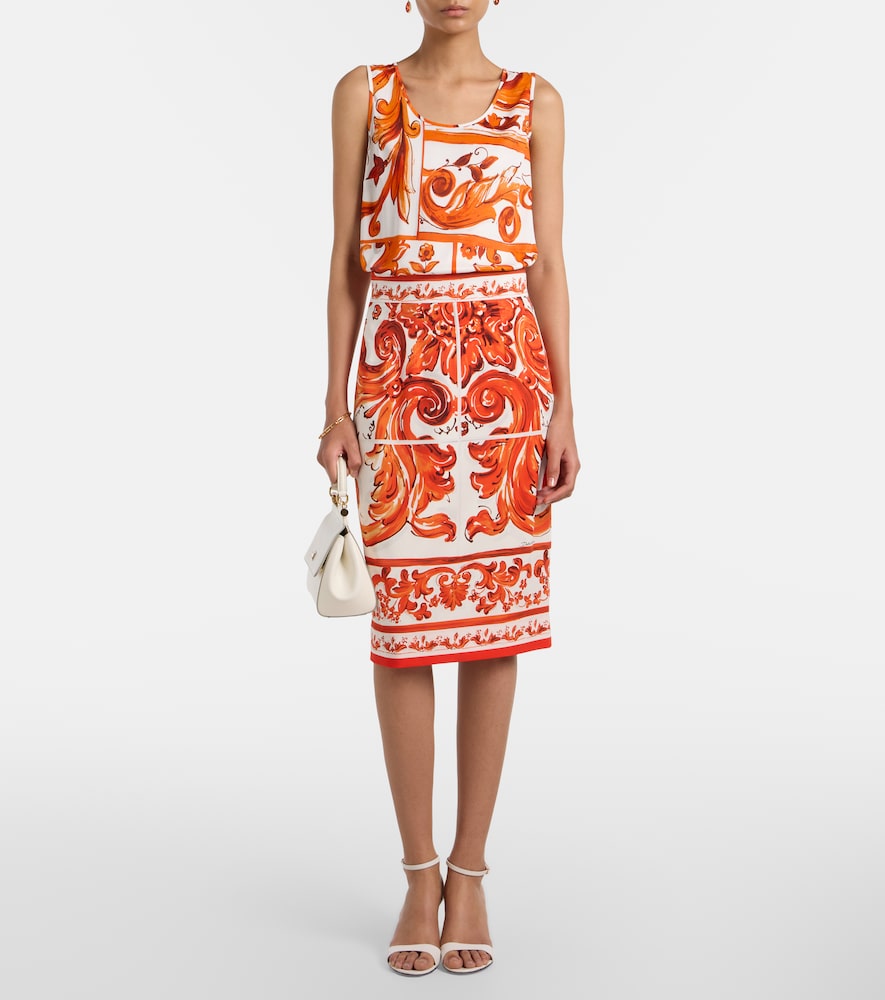 Dolce & Gabbana Majolica silk-blend charmeuse pencil skirt