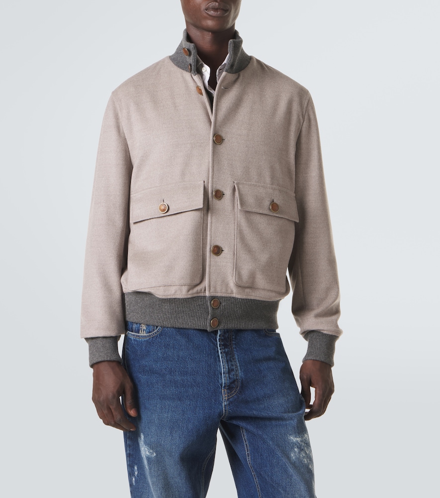 Cashmere-Trimmed Wool Bomber Jacket