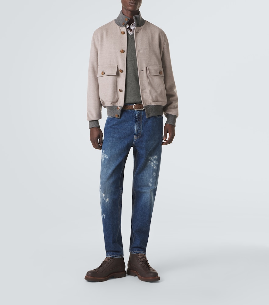 Cashmere-Trimmed Wool Bomber Jacket