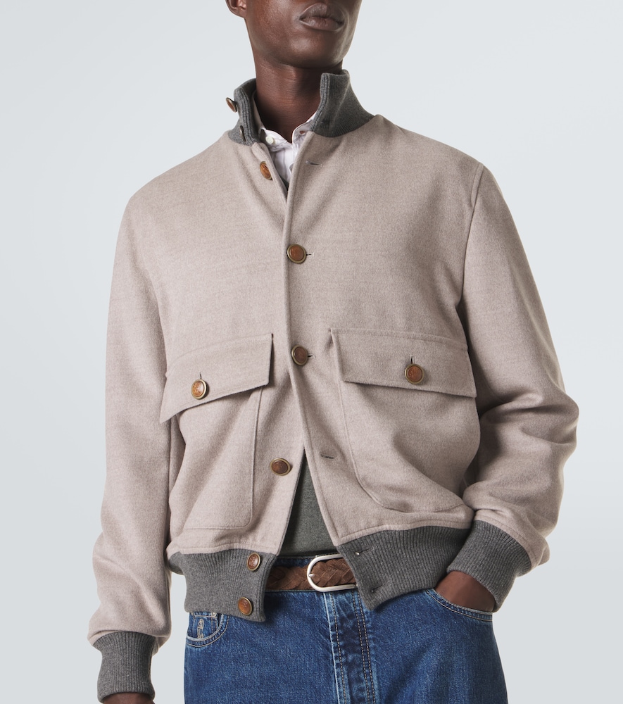 Cashmere-Trimmed Wool Bomber Jacket