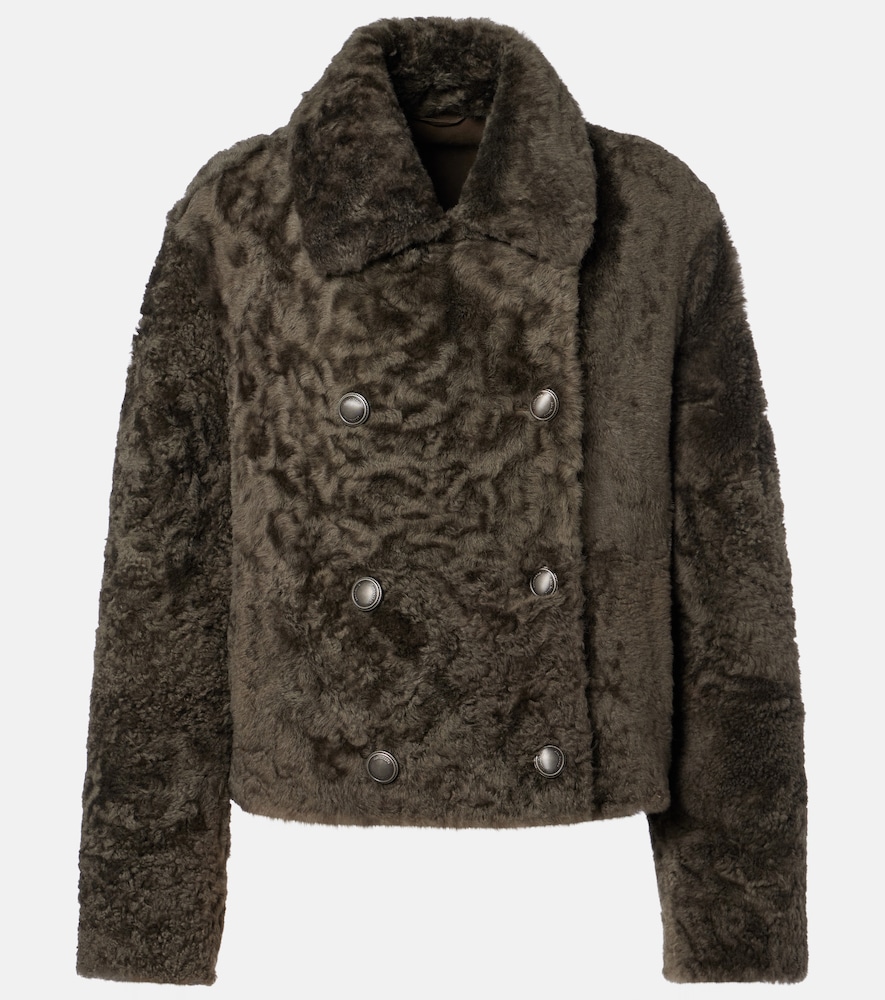 Giacca doppiopetto cropped in shearling