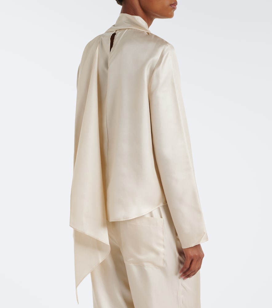 Gala Draped Scarf-Detail Silk Twill Top