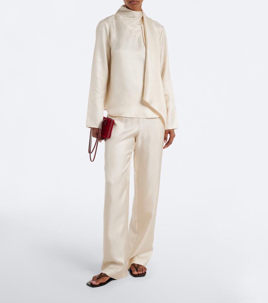 Gala Draped Scarf-Detail Silk Twill Top