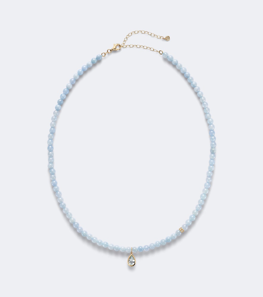 Halskette Icon Mountings aus 14kt Gelbgold mit Diamanten und Aquamarin