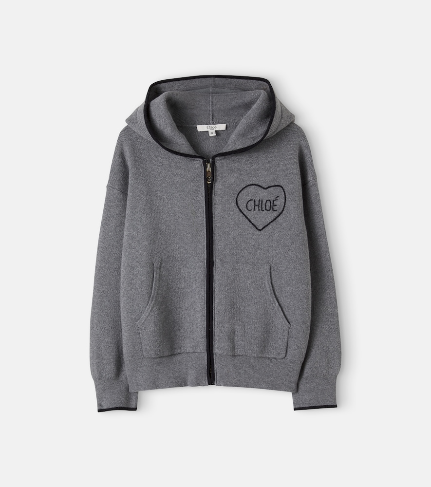 Chloé Kids Felpa con cappuccio in cotone e lana con logo