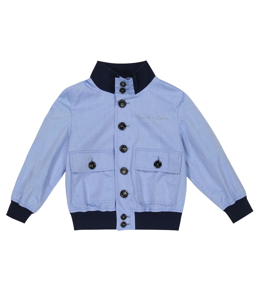 Brunello Cucinelli Cotton Bomber Jacket With Applied Sleeves In Blue