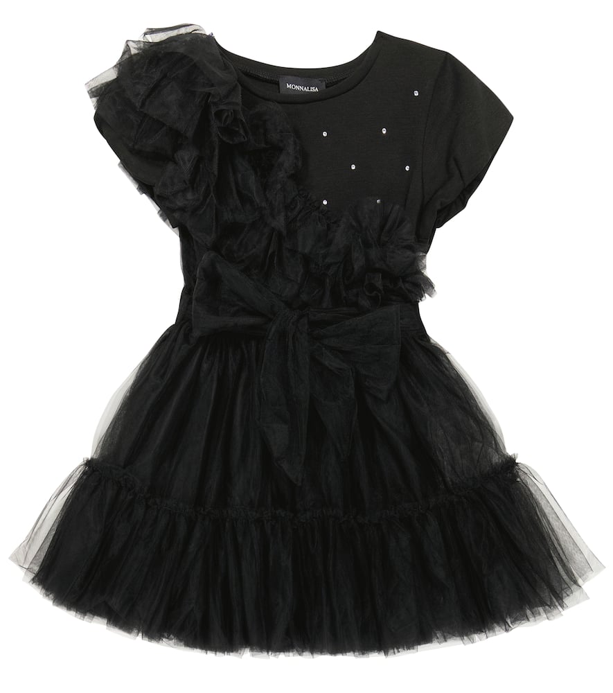 Monnalisa Kids' Embellished Tulle Dress In Nero