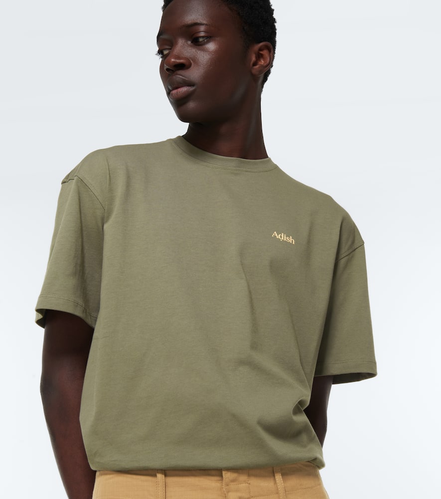 Shop Adish Shaqhat Logo Cotton T-shirt In Olive Green