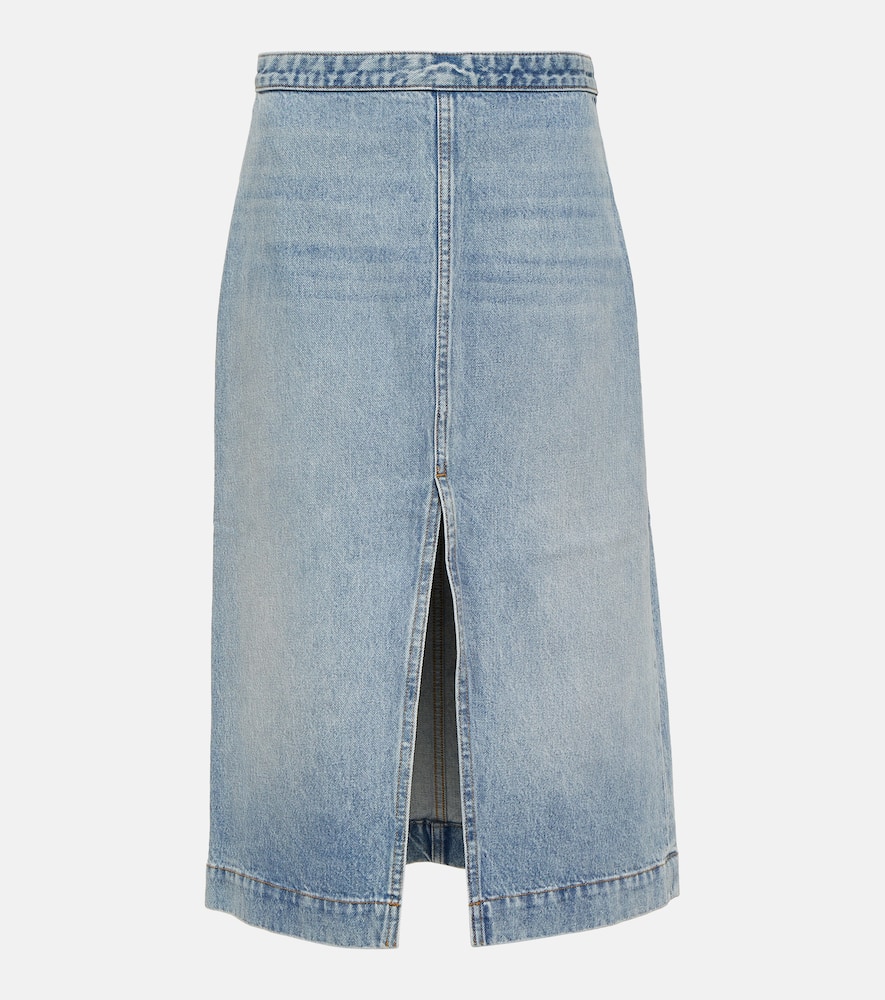 Khaite Charlene Denim Midi Skirt In Blue
