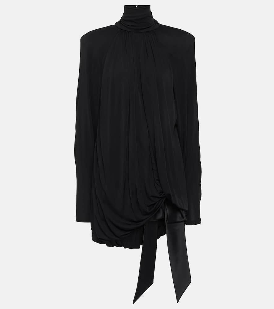 Saint Laurent Gathered Jersey Minidress In Black