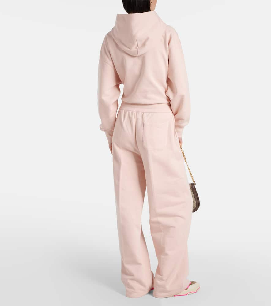 Shop Gucci Gg Embroidered Cotton Jersey Sweatpants In Pink