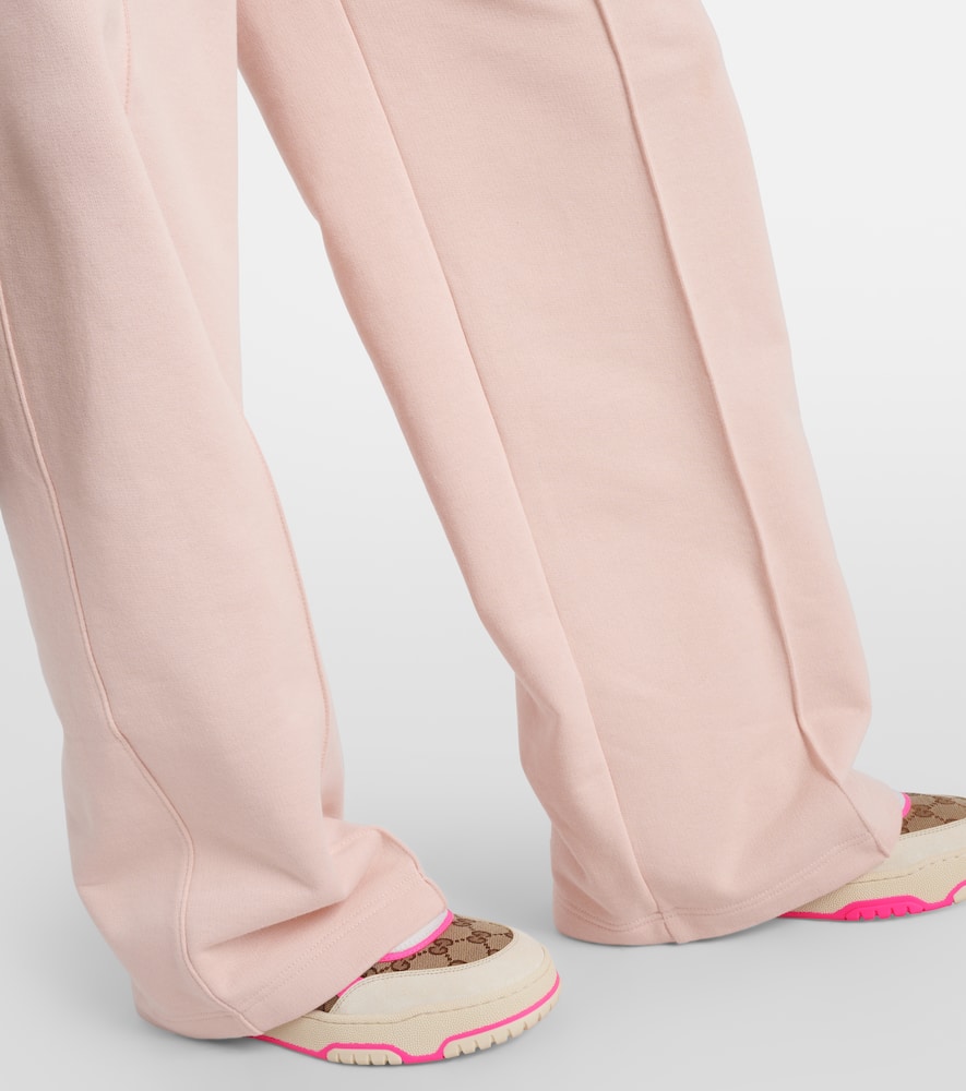 Shop Gucci Gg Embroidered Cotton Jersey Sweatpants In Pink