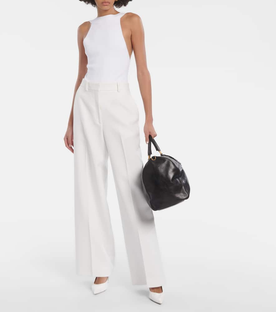 Shop Khaite Bacall Mid-rise Wide-leg Pants In White